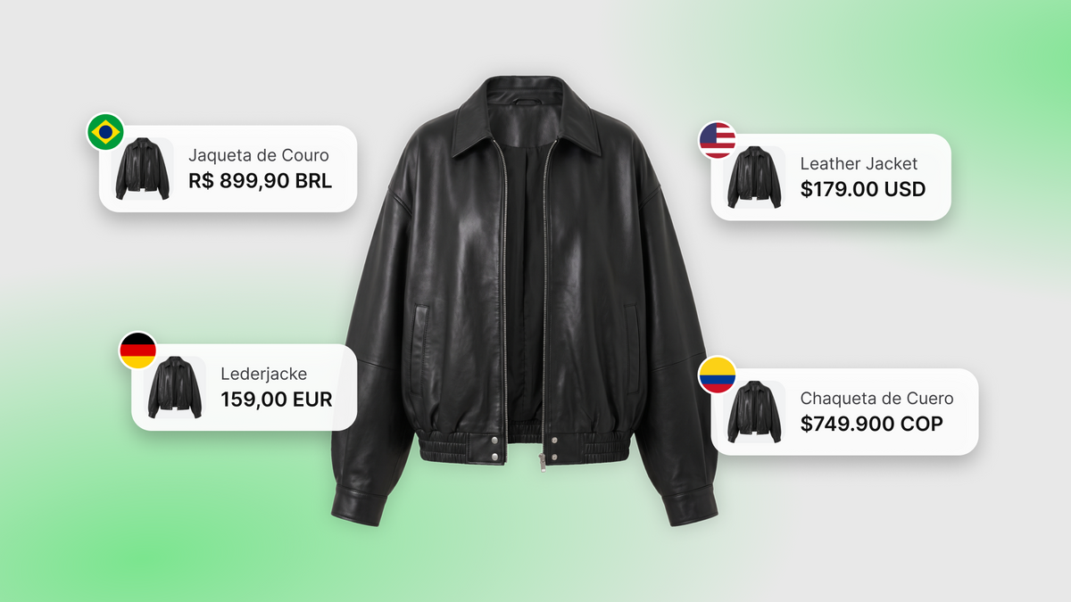 Jaqueta de couro com preços multi moeda